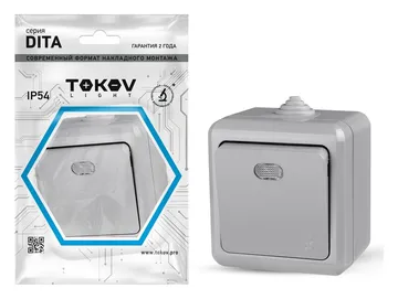Выключатель 1-кл. ОП Dita IP54 10А 250В с индикацией сер. TOKOV ELECTRIC TKL-DT-V1I-C06-IP54