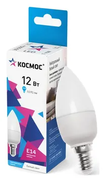 Лампа светодиодная 12Вт свеча 4500К бел. E14 1070лм 174-265В КОСМОС LkecLED12wCNE1445