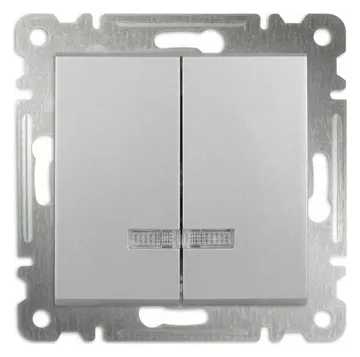 Выключатель 2-кл. СП Karea 10А IP20 с подсветкой механизм серебр. Makel 57065023