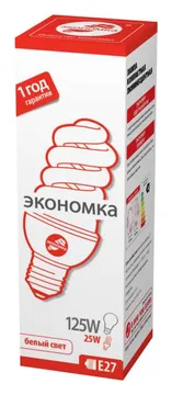 Лампа люминесцентная компакт. SPC 25Вт E27 спиральная 4200К Т3 ЭКОНОМКА LKsmSPC25wE2742eco