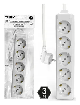 Удлинитель 5х3м с заземл. 10А 3х1.5 TOKOV ELECTRIC TKL-C01-BU5-3-1.5-Z