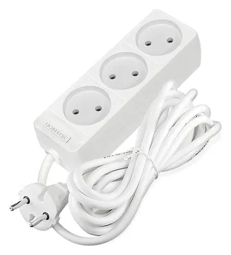 Удлинитель 3х3м без заземл. 10А IP20 2.2кВт ПВС 2х0.75 бел. DOMTOK 2371