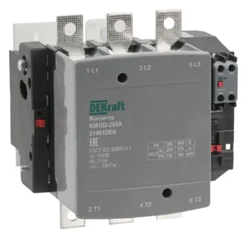 Контактор 265А 220В АС АС3 АС4 1НО+1НЗ КМ-102 DEKraft 21961DEK
