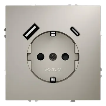 Розетка 1-м СП S70 16А с USB A+С с заземл. защ. шторки механизм кашемир Voltum VLS040503