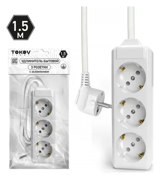 Удлинитель 3х1.5м с заземл. 10А 3х1.5 TOKOV ELECTRIC TKL-C01-BU3-1.5-1.5-Z