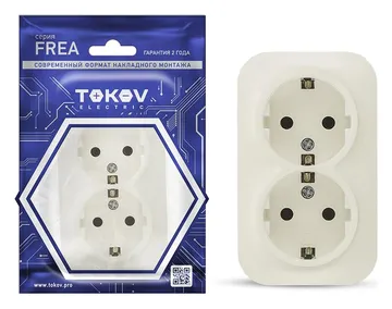 Розетка 2-м ОП Frea 16А IP20 250В с заземл. АБС-пластик беж. TOKOV ELECTRIC TKE-FR-R2Z-C02