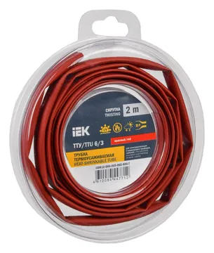 Трубка термоусадочная ТТУ нг-LS 6/3 красн. (уп.2м) IEK UDR12-006-003-002-K04-T