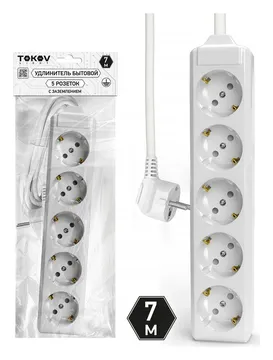 Удлинитель 5х7м с заземл. 10А 3х1.5 TOKOV ELECTRIC TKL-C01-BU5-7-1.5-Z