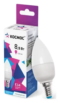Лампа светодиодная 8.5Вт свеча 6500К холод. бел. E14 220В КОСМОС LkecLED8.5wCNE1465