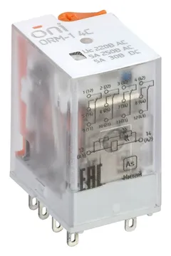 Реле интерфейсное ORM-1 4C 220В AC с LED и тест. кнопкой ONI ORM-1-4C-AC220V-L-B