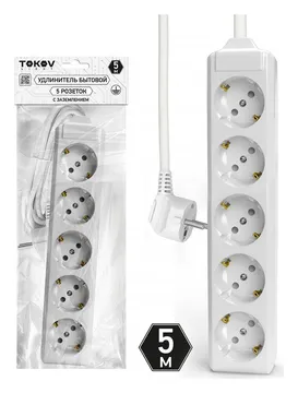 Удлинитель 5х5м с заземл. 10А 3х1.5 TOKOV ELECTRIC TKL-C01-BU5-5-1.5-Z
