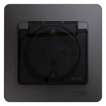 Розетка 1-м СП Glossa 16А IP44 250В с заземл. защ. шторки с крышкой в сборе графит SE GSL001348