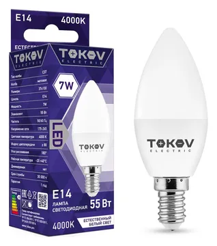 Лампа светодиодная 7Вт С37 4000К Е14 176-264В TOKOV ELECTRIC TKE-C37-E14-7-4K