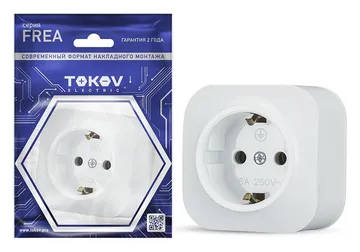 Розетка 1-м ОП Frea 16А IP20 250В с заземл. АБС-пластик бел. TOKOV ELECTRIC TKE-FR-R1Z-C01