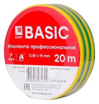Изолента класс А 0.18х19мм (рул.20м) желт./зел. EKF plc-iz-a-yg