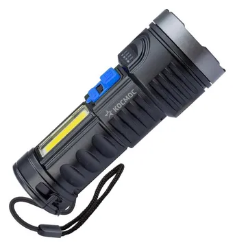 Фонарь аккумуляторный ручной LED 3Вт + COB 3Вт аккум. Li-ion 18650 1.2А.ч индикатор USB-шнур ABS-пластик КОСМОС KOS115Lit