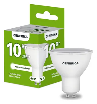 Лампа светодиодная PAR16 10Вт софит 4000К GU10 230В GENERICA LL-PAR16-10-230-40-GU10-G