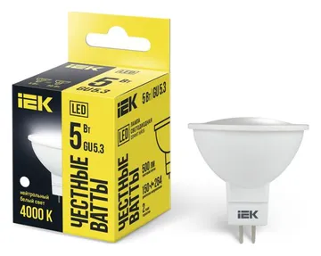 Лампа светодиодная 5Вт MR16 софит 4000К нейтр. бел. GU5.3 450лм 230-240В IEK LLE-MR16-5-230-40-GU5