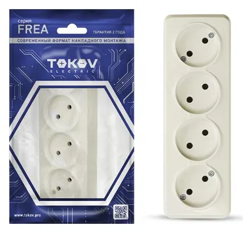Розетка 4-м ОП Frea 16А IP20 250В без заземл. АБС-пластик беж. TOKOV ELECTRIC TKE-FR-R4-C02