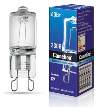 Лампа галогенная 60Вт капсула прозрачная G9 3000К 230В Camelion 5555
