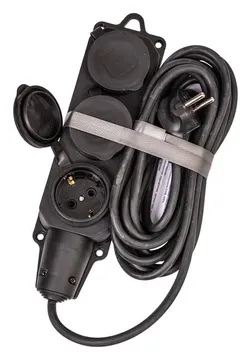 Удлинитель на каучуковой колодке 3х5м 16А IP44 250В 4кВт каучук КГ 3х2.5 черн. УХз16 Россия КОСМОС YKsm5m-3g(16A)KG-B