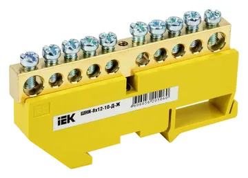 Шина PE "земля" на DIN-изол. ШНИ-8х12-10-Д-Ж IEK YNN10-812-10D-K05