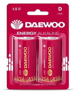 Элемент питания алкалиновый D/LR20 1.5В Energy Alkaline 2021 BL-2 (уп.2шт) DAEWOO 5030022
