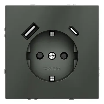 Розетка 1-м СП S70 16А с USB A+С с заземл. защ. шторки механизм титан Voltum VLS040506