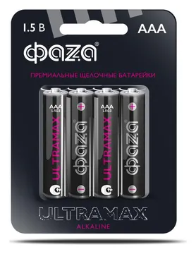 Элемент питания алкалиновый AAA/LR03 1.5В ULTRAMAX LR03UM-B4 BL-4 (уп.4шт) ФАZА 5043084