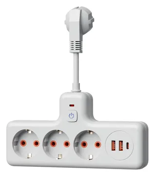 Удлинитель с сетевым фильтром 3х0.3м 10А 2USB + 1USBC 2500Вт ПВС 3х1 компакт бел. КОСМОС FRKsm0.3m-3g(W)USB