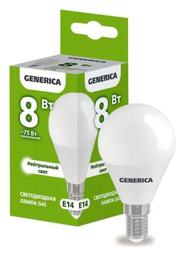 Лампа светодиодная G45 8Вт шар 4000К E14 230В GENERICA LL-G45-08-230-40-E14-G