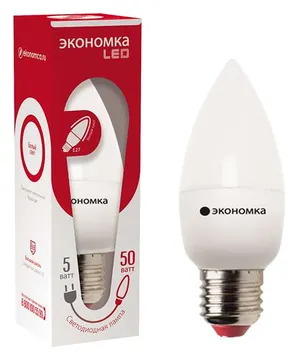 Лампа светодиодная CN 5Вт свеча 4500К бел. E27 350лм 220-240В ЭКОНОМКА Eco_LED5wCNE2745