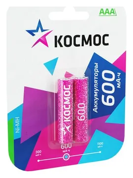 Аккумулятор AAA/R03 600мА.ч Ni-MH (блист.2шт) КОСМОС KOCR03NIMH(600MAH)