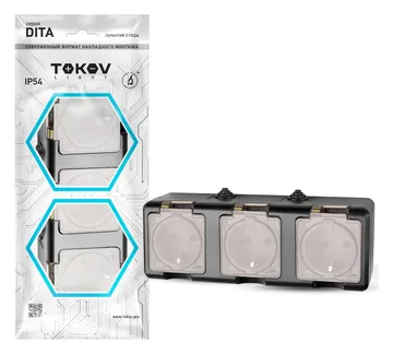 Розетка 3-м ОП Dita 16А IP54 250В с заземл. с прозр. крышкой карбонTOKOV ELECTRIC TKL-DT-R3Z-C14T-IP54