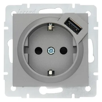 Розетка 1-м СП Vesna с заземл. с заряд. устройством USB механизм платина LEZARD 742-3588-181