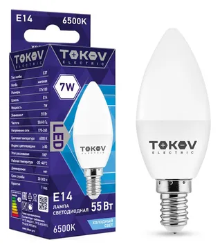 Лампа светодиодная 7Вт С37 6500К Е14 176-264В TOKOV ELECTRIC TKE-C37-E14-7-6.5K