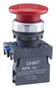 Кнопка "Грибок" NP8-11M/14 d40мм 1НО+1НЗ IP65 с самовозвратом красн. (R) CHINT 667265