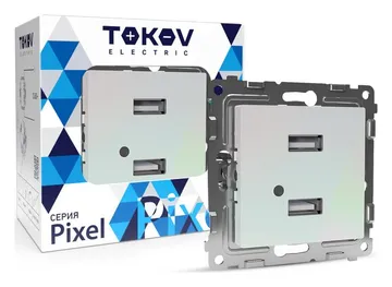 Розетка 2-м USB СП Pixel тип A+A 5В 1х2.1А 2х1.05А механизм перламутр. TOKOV ELECTRIC TKE-PX-2USB-C04
