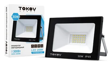Прожектор светодиодный 30Вт 1700лм 6500К IP65 черн. (TKL) TOKOV ELECTRIC TKL-FL/LED-30-6.5K-IP65