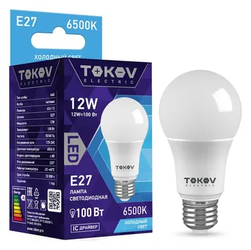 Лампа светодиодная 12Вт А60 6500К Е27 176-264В TOKOV ELECTRIC TKE-A60-E27-12-6.5K
