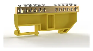 Шина PE "земля" на DIN-изоляторе 6х9мм 12 отвер. латунь TOKOV ELECTRIC TKE-BCB-69-12-DIN/PE