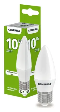 Лампа светодиодная C35 10Вт свеча 4000К E27 230В GENERICA LL-C35-10-230-40-E27-G
