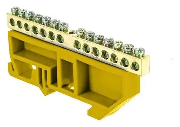 Шина нулевая N 6х9 14 отверстий желт. изолятор на DIN-рейку латунь PROxima EKF sn0-63-14-dz