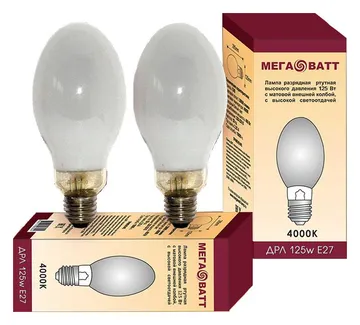 Лампа газоразрядная ртутная ДРЛ 125 E27 4000К (25) МЕГАВАТТ 03007