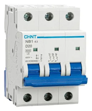 Выключатель автоматический модульный 3п D 20А 6кА NB1-63 (R) CHINT 179716