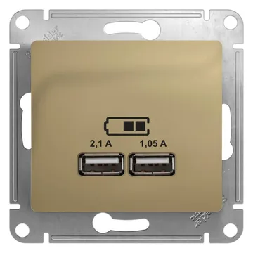 Розетка USB 2-м СП Glossa тип A+A 5В/2100мА 2х5В/1050мА механизм титан SE GSL000433