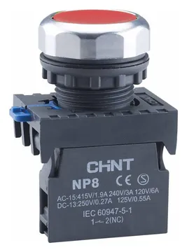 Кнопка управления NP8-11BN/4 без подсветки красн. 1НО+1НЗ IP65 (R) CHINT 667114