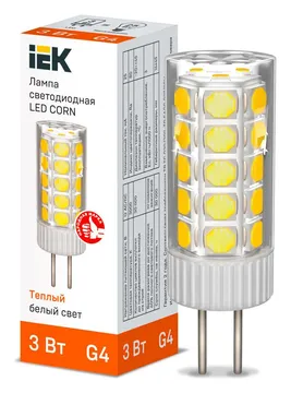 Лампа светодиодная CORN 3Вт капсула 3000К G4 12В керамика IEK LLE-CORN-3-012-30-G4