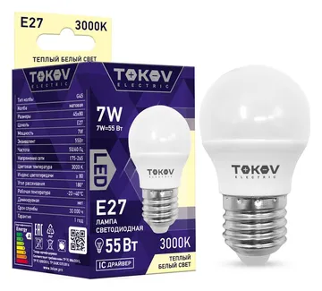 Лампа светодиодная 7Вт G45 3000К Е27 176-264В TOKOV ELECTRIC TKE-G45-E27-7-3K