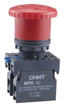 Кнопка управления "Грибок" NP8-11ZS/14 d40мм 1НО+1НЗ IP65 с фиксацией красн. (R) CHINT 667129